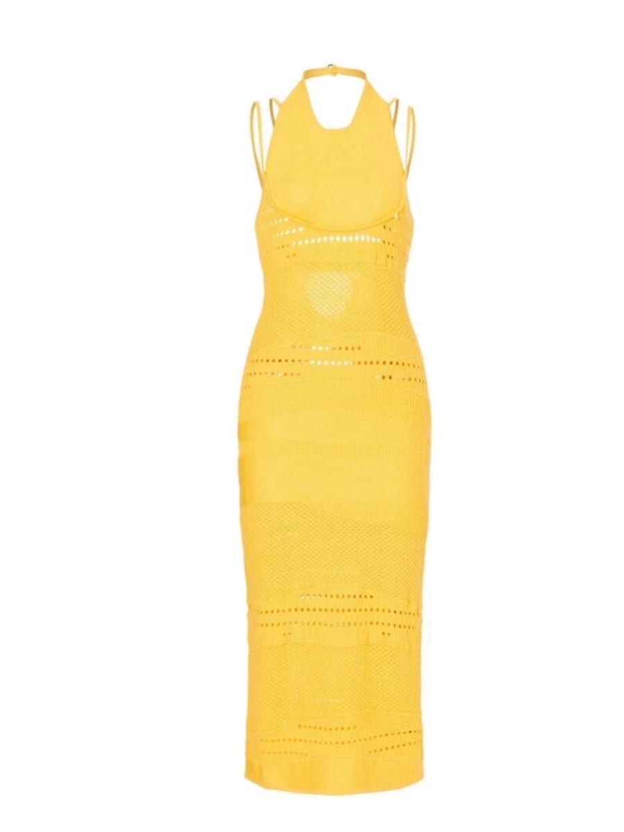 Esteban Cortazar Collective Xs Yellow Knit Halter Midi Dress - Women